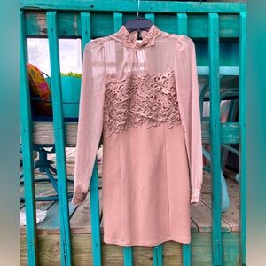Double Zero Long Sleeve Lace Chiffon Mini Dress Blush Small